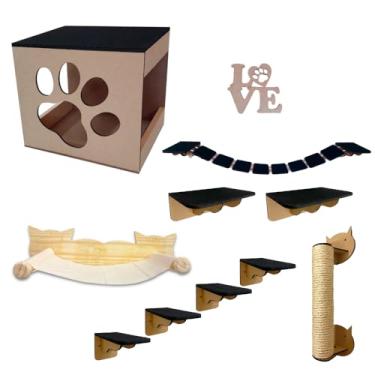 Imagem de Gatificação De Parede Para Gatos Em Mdf 6mm Playground Com Rede + Arranhador e Ponte Suspensa