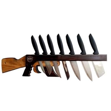 Imagem de Suporta de Facas para Homens de verdade Modelo Rifle Assault AK-47 para Área Gourmet ou Churrasco em Madeira Maciça