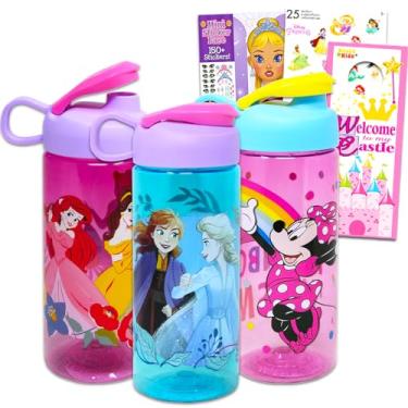 Imagem de Disney Conjunto de garrafa de água para crianças – Pacote com 3 garrafas: Disney Princesses, Minnie Mouse e Frozen, Adesivos e Mais | Copos Disney