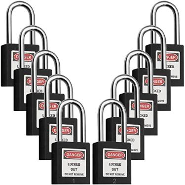 Imagem de Fechaduras de etiqueta de bloqueio, cadeados de segurança, fechaduras de loto com chave diferente, dispositivo de etiqueta de plástico