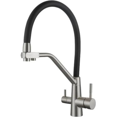 Imagem de Torneiras de cozinha flexíveis com spray pull down, torneira misturadora de cozinha cromada com mangueira de silicone, alavanca única, função dupla, misturador de pia de cozinha, bico girató