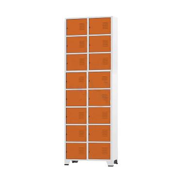 Imagem de Armário Roupeiro De Aço 16 Portas Para Vestiário Academia Locker Laranja com Chave