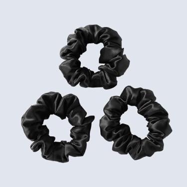 Imagem de ZIMASILK 100% seda de amoreira para cabelo, melhor para mulheres e meninas. Alianças de cabelo elásticas de 19 mm para suporte de rabo de cavalo. Suave e não machuca., 3 Pack,Black