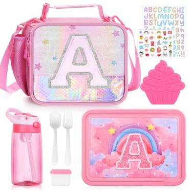 Imagem de JYPS Lancheira para meninas - Lancheira isolada, lancheira infantil com 6 compartimentos, garrafa de água, bolsa de gelo, recipiente de salada, recipiente de almoço perfeito para crianças e crianças