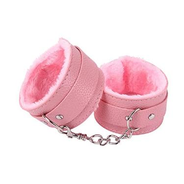 Imagem de tenghong2021 Pulseira fofa de couro para pulso, com forro de pelúcia macia, algemas de pulso, punhos de pernas, encenação, faixas de exercícios, trela removível para casa, ioga, academia, festa,