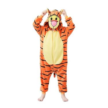 Imagem de Horror Unicorn Pijamas infantis unissex de animais fantasia de cosplay de Natal para crianças Halloween, Tigre amarelo, 10-12 Years