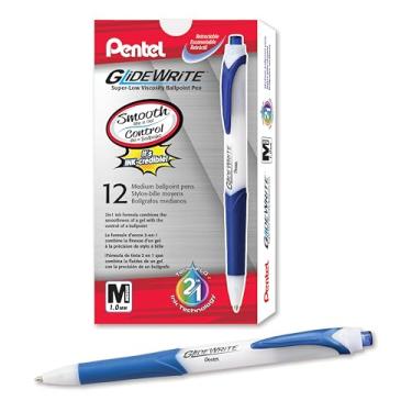 Imagem de Pentel Caneta esferográfica GlideWrite com tinta TechniFlo (1,0 mm), linha média, tinta azul claro, caixa com 12 canetas (BX910-S1)