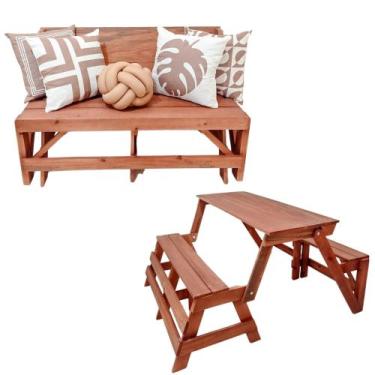 Imagem de Banco Que Vira Mesa Área Externa 4 Lugares 1,00m + 4 Almofadas Decorat