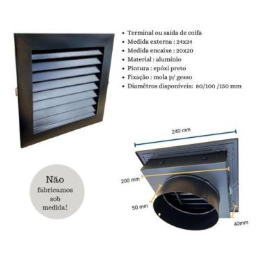 Imagem de Saída De Coifa Em Alumínio Grelha De Retorno Bocal 80 Preto - ITANOVA