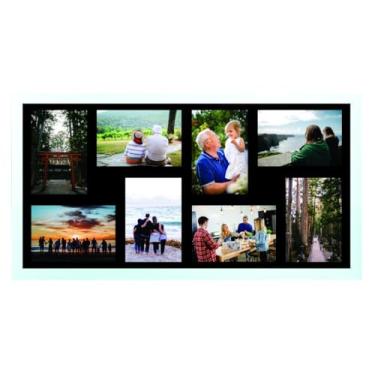 Imagem de Painel Multifotos p/Parede 8 Fotos 15x21cm Quadro 40x80cm Decoração Sala Quarto Hall Escritório Fundo Preto com Vidro (Branco)