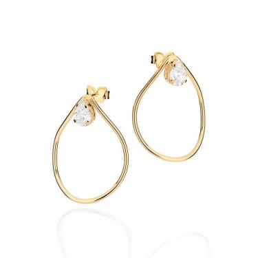 Imagem de Brincos rommanel banhado ouro 18k feminino grande maxi vazado pedra go