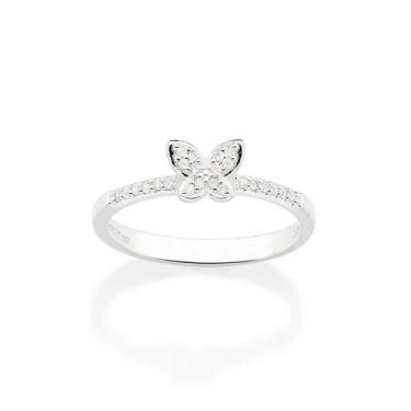 Imagem de Anel de prata 925 feminino rommanel fino skinny borboleta com zircônia