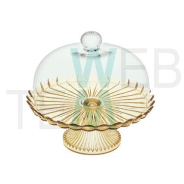 Imagem de Boleira de Vidro com Pé e Tampa Pétalas de Jasmin 24cm Dourada Vitazza