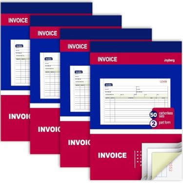 Imagem de 4 pacotes de livro de faturas para pequenas empresas 2 partes sem carbono, 5-1/8"x7-29/81.3 cm livro de recibos para pequenas empresas, livro de recibos de faturas branco/canário, ordem de compra,