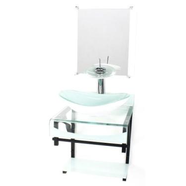 Imagem de Gabinete Vidro 40Cm Banheiro Curvado Duplo Pp Cuba Oval - Cubas E Gabi