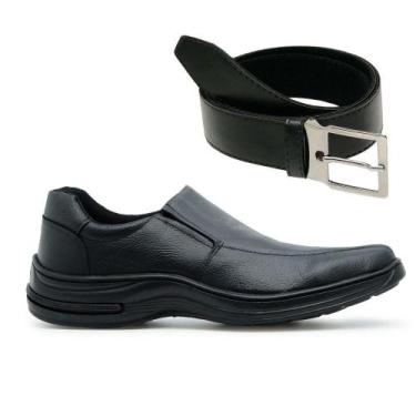 Imagem de Kit Sapato Social Masculino Couro Legitimo Ortopédico Macio Sola Costu
