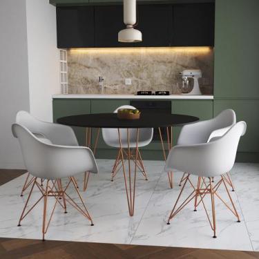 Imagem de Mesa Jantar Redonda 110cm Preta Clips 3 Pés com 5 Poltronas Eames Eiff