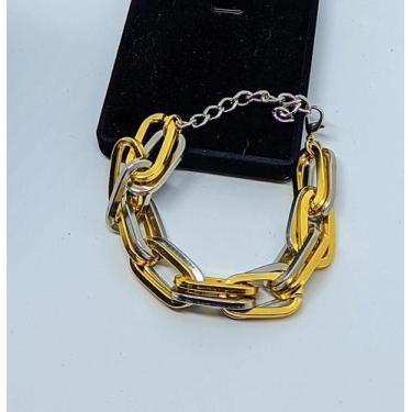 Imagem de Pulseira Corrente Feminino Elos Duplos Dourado com Prata Folheado Ouro