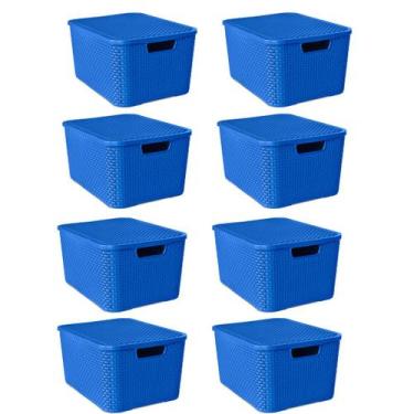 Imagem de Kit 8 Caixas Organizadora Rattan 7L C/Tampa Azul-Arqplast