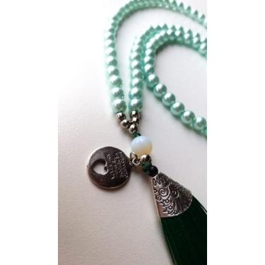 Imagem de Japamala 108 contas de abs verde com pedra da lua 10m e medalha hopono