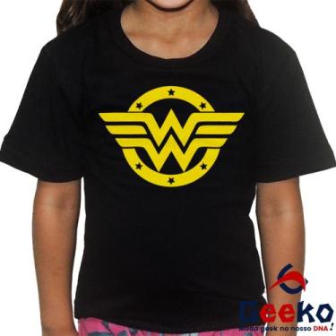 Imagem de Camiseta Infantil Mulher Maravilha 100% Algodão Geeko, Preto, 4