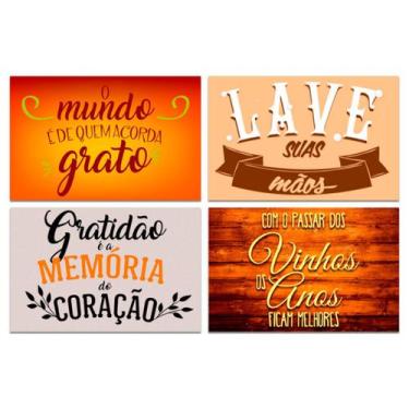 Imagem de Kit 4 Placas Decorativas Motivacional Frases Mdf 20x30 cm - Art Print
