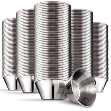 Imagem de Copos de condimento de aço inoxidável de 42,5 g (pacote com 120), copos de molho de porção individual, pequenos ramequins de metal para ketchup, marinara, molho de churrasco e muito mais! Copos de
