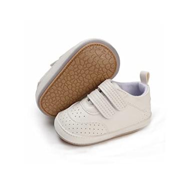 Imagem de COSANKIM Sapatos para Bebês Meninos Meninas Cadarços Couro Infantil Sola de Borracha Antiderrapante Mocassins Recém-Nascidos Sapatos de Berço Primeiro Andador, 04 Branco, 3-6 Meses