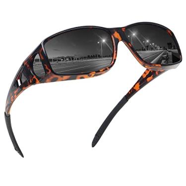 Imagem de MEETSUN Óculos de sol Fit Over para homens e mulheres, óculos de sol polarizados com proteção UV400, Armação de leopardo (Z1) lente cinza, standard