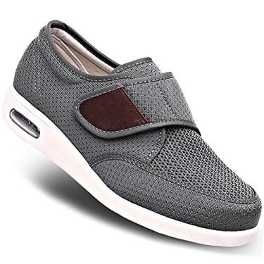 Imagem de MEJORMEN Tênis masculino Edema para diabéticos, ajustável, largo, largo, ortopédico, leve, confortável, casual, chinelos para idosos, pés inchados, recuperação de artrite, Respirável 1 - Cinza, 41