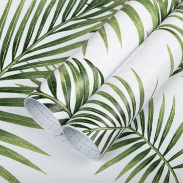 Imagem de Abyssaly Papel de parede de folha verde para armários de mesa, prateleiras, gavetas, 45 x 1000 cm