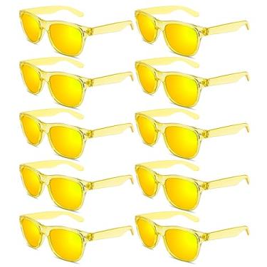 Imagem de Pibupibu Pacote com 10 óculos de sol amarelos a granel, cores neon retrô dos anos 80, conjunto de lembrancinhas de festa