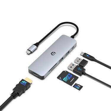 Imagem de TOTU Hub USB C 6 em 1, adaptador multiportas com estação de ancoragem HDMI de exibição 4K (USB 3.0, 100W PD, slots de cartão SD/TF) compatível com Mac Pro e outros laptops tipo C