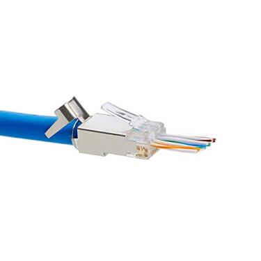 Imagem de trueCABLE Cat6/6A RJ45 plugues modulares, conector de terra externo blindado (STP), certificação UL, EZ Crimp, banhado a ouro 3 pinos 8P8C, 100 peças