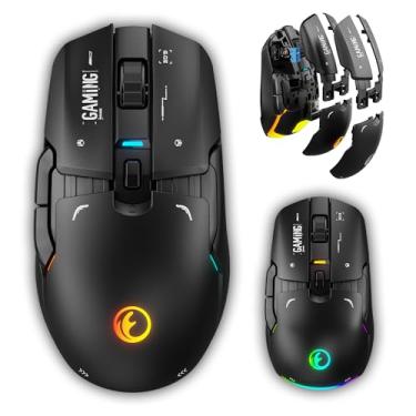 Imagem de IFYOO Mouse para jogos G03 RGB sem fio recarregável, 2,4G/mouse de modo duplo com fio, sensor PAW3395, 26K DPI, interruptores L/R substituíveis, capa superior intercambiável, 80 g leve, 6 botões