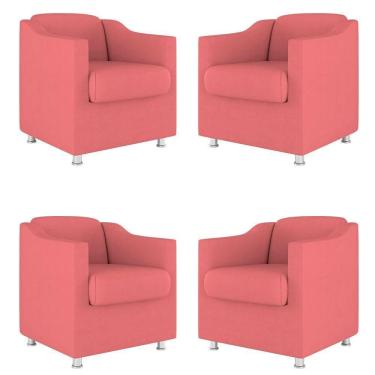 Imagem de Kit 04 Poltronas Decorativas Sala De Espera Clinica Suede Cor:Rosa