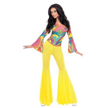 Imagem de Smiffys 70s Groovy Babe Costume, Yellow, S - UK Size 08-10