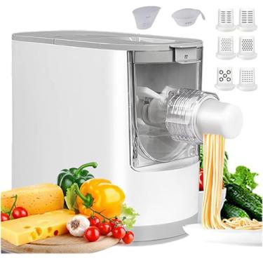 Imagem de Máquina de massa elétrica compacta para uso doméstico, 6 ferramentas de fazer macarrão, capacidade de farinha de 350 g, máquina de embalagem de bolinho de massa de 200 W, pronta em 10 minutos,