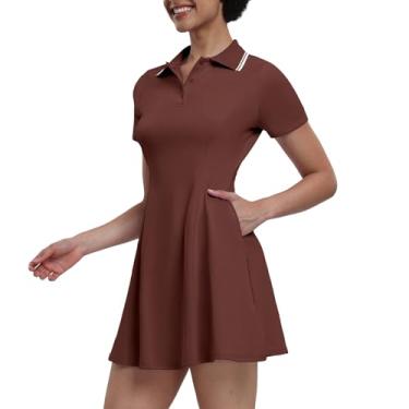 Imagem de GGOV Vestido feminino de golfe de manga curta com shorts para treino atlético, Marrom 08, 3G