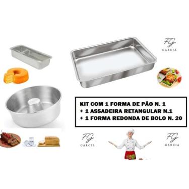 Imagem de Kit Com 1 Forma Redonda De Bolo + 1 Assadeira Retangular + 1 Forma De 