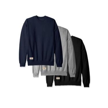 Imagem de Kit 3 Moletons Gola Careca Básicos Preto, Cinza e Marinho Masculino - 