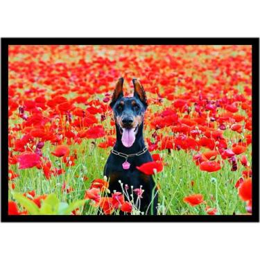 Imagem de Quadro Decorativo Animais Cachorro Doberman Pinscher Flores Veterinári