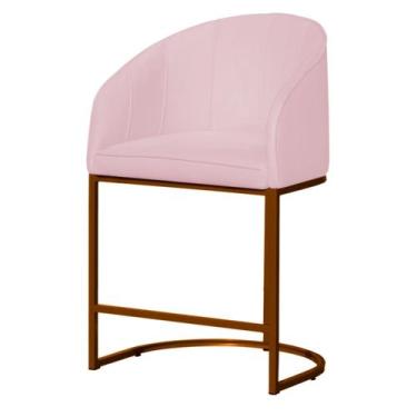 Imagem de Banco Banqueta Alta Poltrona Mia Base de Metal Bronze Suede - Fina Mob