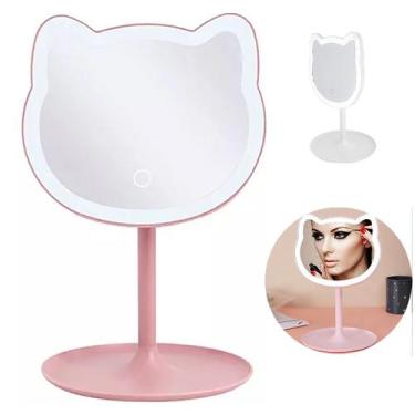 Imagem de Espelho De Mesa Gatinho Maquiagem Led Touch Articulado USB - Kadê, Ros