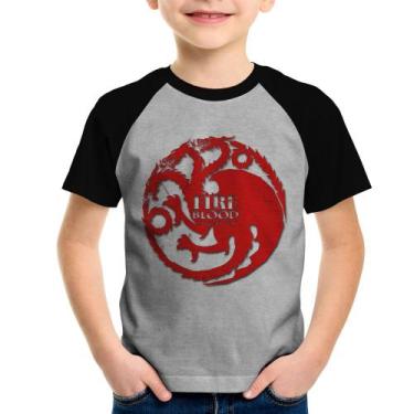 Imagem de Camiseta Raglan Infantil Fire and Blood Targaryen - Foca na Moda, Cinz