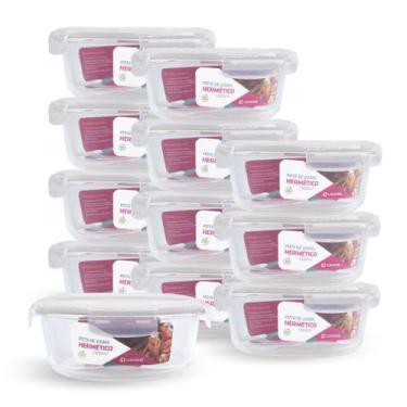 Imagem de Kit 12 Potes Redondo Vidro Hermético Forno Freezer 1300ml - NABOX, Bra