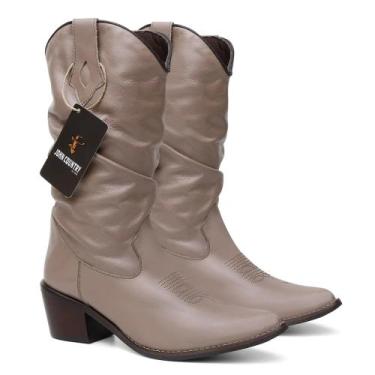 Imagem de Bota Texana Feminina Bico Fino Enrrugada em Couro Cor Cinza Ref. Fino-