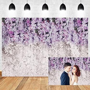 Imagem de OERJU Pano de fundo de flores roxas de 3 x 2 m lavanda e branco floral roxo claro lilás para fotografia de casamento, chá de panela, decoração de festa de aniversário, faixa de fundo