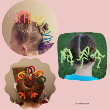 Imagem de Kit Penteado Maluco Cabelo Divertido Limpador De Cachimbo + Spray de c