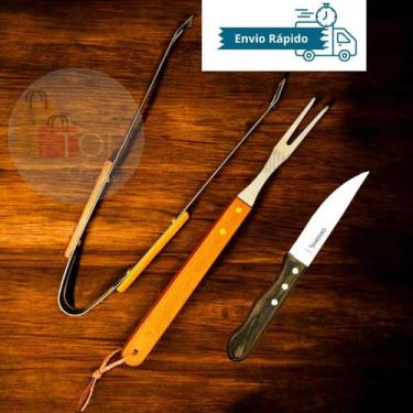 Imagem de Kit Churrasco Completo  Garfo Trinchante, Pegador e Faca Linha Jumbo e
